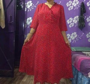 Red Floral Print Maxi Dress
