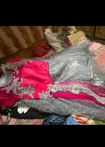 Elegant Pink &amp; Grey Lehenga Choli