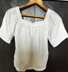 White Square Neck Top