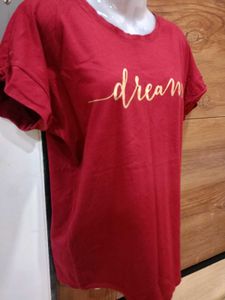 (Mordhani) Maroon Cotton Tshirt With &#34;Dream&#34; Print
