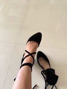 Black Tie-Up Heels