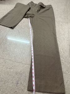 High Waist Beige Checked Formal Pants