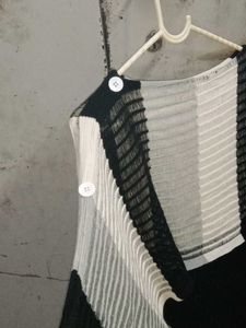 Black &amp; White Striped Poncho