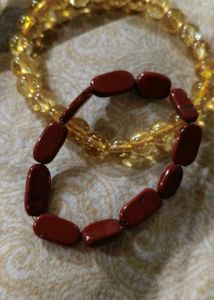Yellow cetrine..Red  jesper.....Beaded Bracelet.