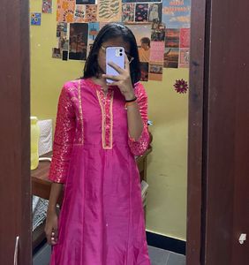 Pink Embroidered Kurti Dress