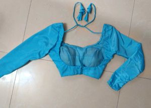 Firozi Satin Padded Back Hook Blouse