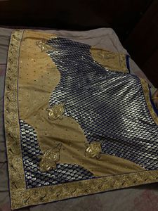 Elegant Gold and Blue Saree