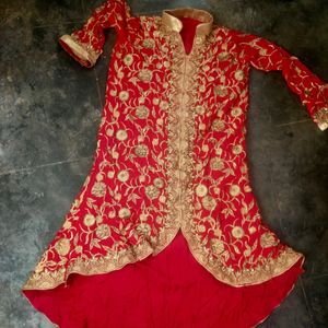 Red Fully Work Fishcut Frock