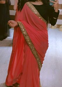 Coral Mirrorwork Saree