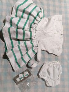 Cute Green &amp; White Dress Set