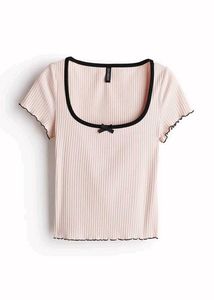 H&M Baby Pink Overlock Ribbed Top