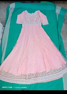 Peach Long Net Heavy Gown