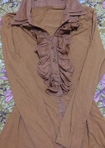 Y2k Vintage Ruffle Brown Top