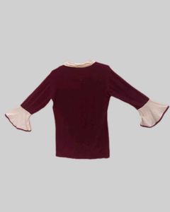 Stylish Burgundy &amp; White Flared Sleeve Top