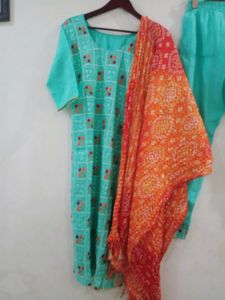 Elegant partywear Kurta Set with bandhini dupatta