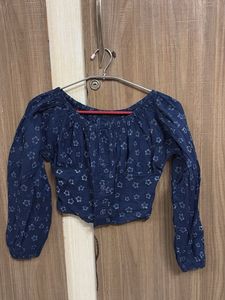 Blue Star Print off shoulder Crop Top