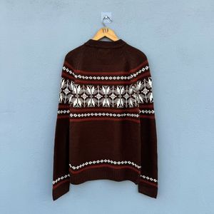 Brown Patterned Knit Sweater