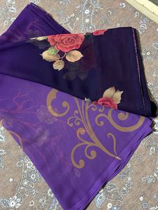 chiffon purple and blue shade flower print saree