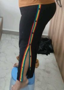 Rainbow Stripe Wide Leg Pants With Side Slits
