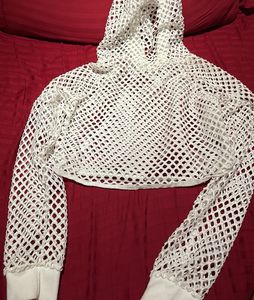 white mesh pattern hoodie