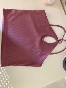 Mauve Ribbed Halter Tank Top