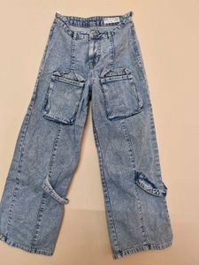 Acid Wash Cargo Jeans