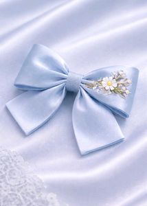 Pink Daisy Embroidered Hair Bow Clip