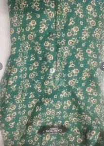 Green Floral Printed Flutter Sleeves Georgette Top