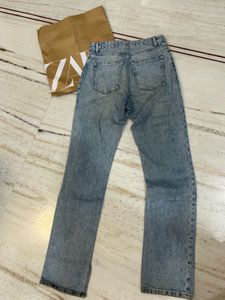 Zara Light Wash Flared Full Length Jeans