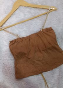 Brown Lace-Up Corset Top