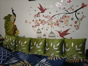 Green Leaf Embroidered Throw Pillow Set