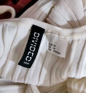 H&amp;M White Ribbed vest top with buttons