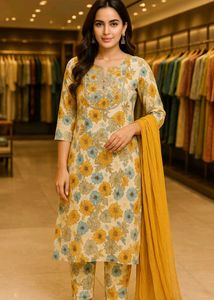 Rayon Kurta Set With Cotton Rupatta