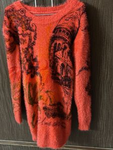 Fuzzy Orange Graphic Sweater