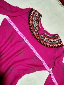 Pink Tunic with Embroidered Neckline