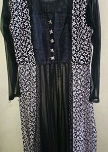 Black Heavy Embroidered Net Party Wear Long Gown W