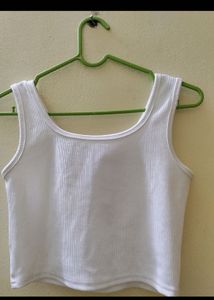 Cropped Ribbed White Tank Top