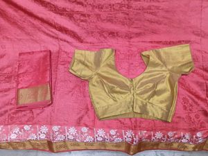 NewBeautiful SilkSaree-Coral&amp;Gold-WithExtraBlouse