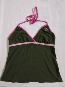 Pinteresty Y2K Olive Green Halter Top