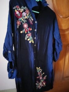 Max Navy Blue Embroidery Tunics For Women