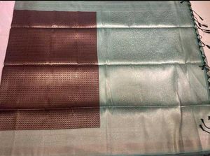 New Brown And Ice Green Semi Kanchi Silk Saree
