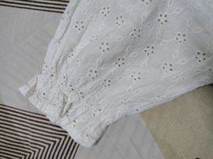 White Eyelet Puff Sleeve Top Chikankari