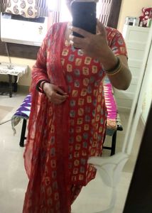 Red Printed Patiala Suit