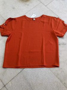 XXL Size Rust-Colored Short Sleeve Blouse