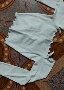 Brand New White Crop Top Stylish Shoulder Design