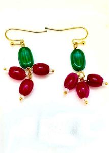 Green &amp; Pink Beaded Dangle Earrings