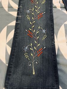 Whimsical Embroidered Boho Flare Jeans