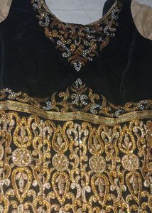 Black &amp;golden Combination Havey Work Gown
