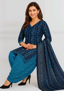 Unstitched Blue Floral Print Salwar Kameez