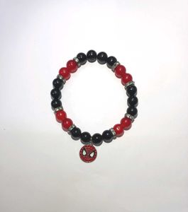 Handmade Red & Black Bracelet with Spiderman Charm